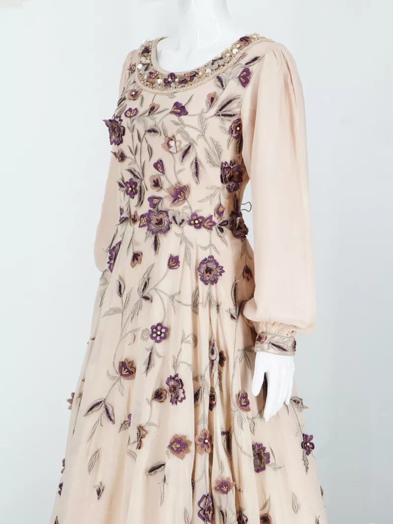 Light Peach 3d Handwork Turkish Style Bridal Gown | BRD546 - Patel Brothers NX 4