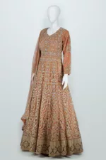 Sandstone Orange Heavy Embroidered Kashmiri Style Bridal Gown | BRD596 - Patel Brothers NX 10