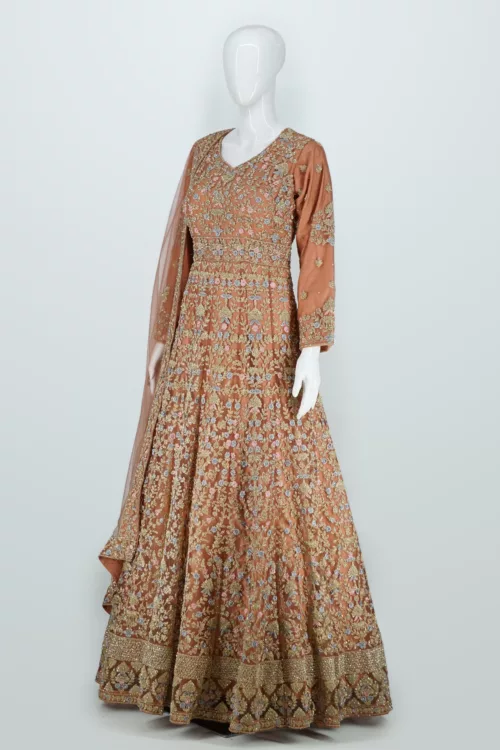 Sandstone Orange Heavy Embroidered Kashmiri Style Bridal Gown | BRD596 - Patel Brothers NX 4