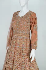 Sandstone Orange Heavy Embroidered Kashmiri Style Bridal Gown | BRD596 - Patel Brothers NX 9