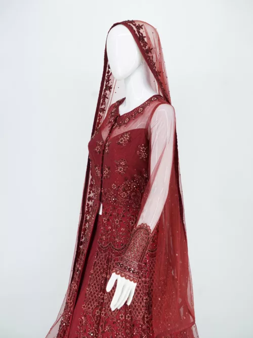 Crimson Red Heavy Embroidered Lehenga Style Bridal Gown | BRD625 - Patel Brothers NX 3