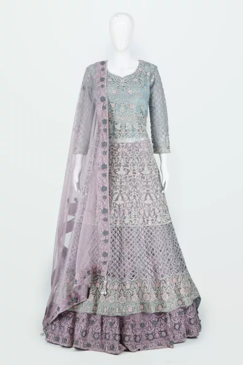 Mist-Gray & Royal Purple Indo-western Tale Style Bridal Gown | BRD633 - Patel Brothers NX