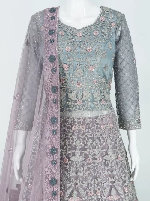 Mist-Gray & Royal Purple Indo-western Tale Style Bridal Gown | BRD633 - Patel Brothers NX 4