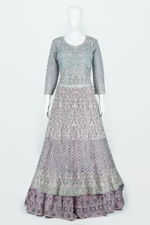 Mist-Gray & Royal Purple Indo-western Tale Style Bridal Gown | BRD633 - Patel Brothers NX 2