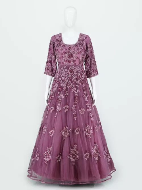 Purpureus Pink 3d Handwork Western Style Bridal Gown | BRD647 - Patel Brothers NX 4