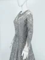 Steel Gray Heavy Embroidered Western Style Bridal Gown | BRD674 - Patel Brothers NX 10