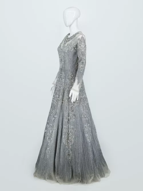 Steel Gray Heavy Embroidered Western Style Bridal Gown | BRD674 - Patel Brothers NX 3
