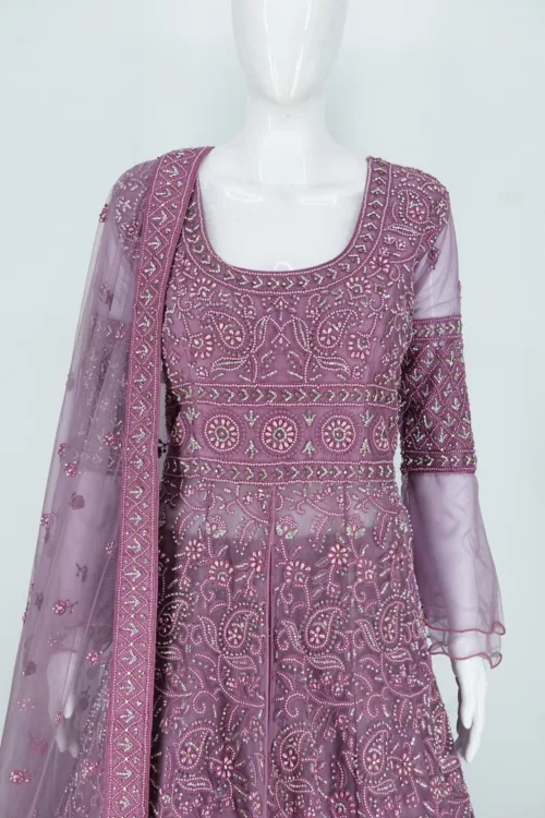 Mauve Purple Heavy Embroidered Lakhnavi Bridal Gown | BRD697 - Patel Brothers NX 2