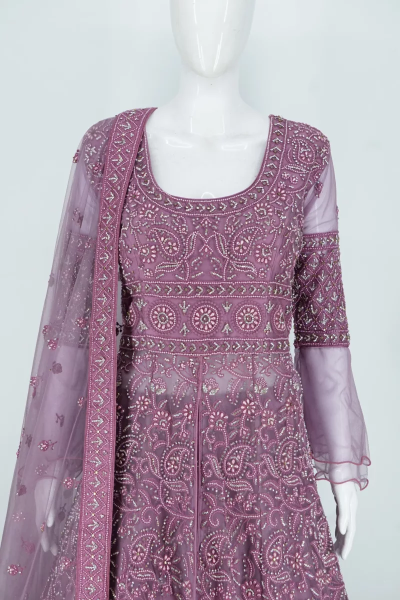 Mauve Purple Heavy Embroidered Lakhnavi Bridal Gown | BRD697 - Patel Brothers NX 4