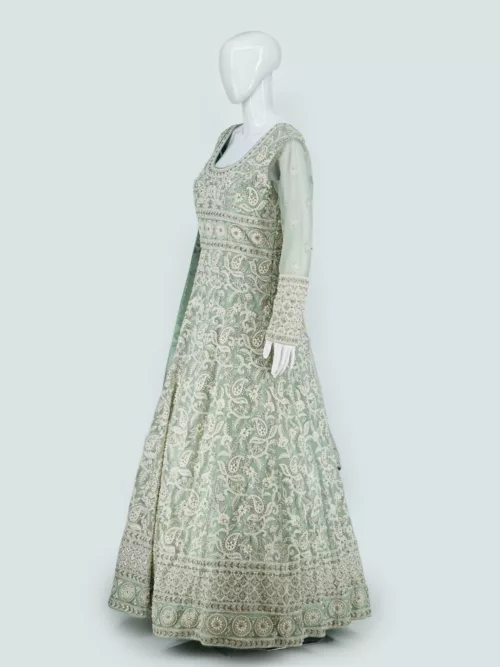 Pastel Green Heavy Embroidered Lakhnavi Bridal Gown | BRD709 - Patel Brothers NX 4