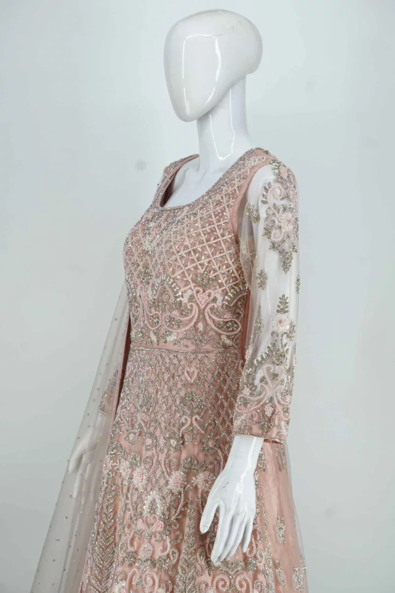 Pastel Pink Heavy Handwork Kali Style Bridal Gown | BRD725 - Patel Brothers NX 5