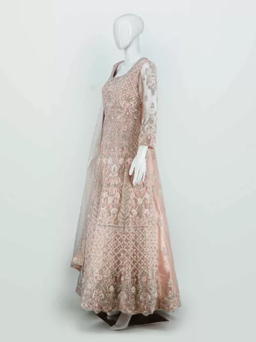 Pastel Pink Heavy Handwork Kali Style Bridal Gown | BRD725 - Patel Brothers NX 4