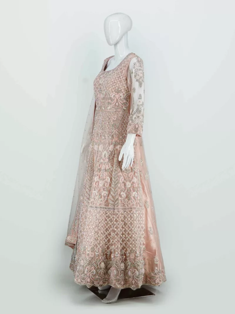 Pastel Pink Heavy Handwork Kali Style Bridal Gown | BRD725 - Patel Brothers NX 6