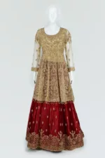 Gold and Cherry Red Indo-western Style Bridal Gown | BRD749 - Patel Brothers NX 7