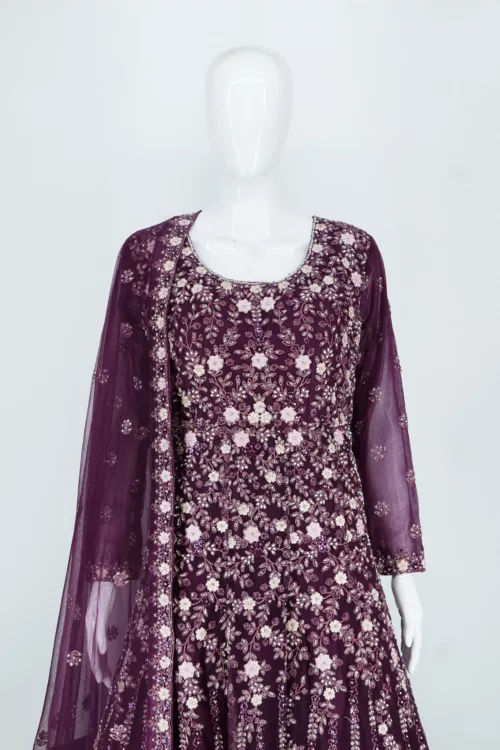 Sangria Purple Heavy Embroidered Western Style Bridal Gown | BRD767 - Patel Brothers NX 2