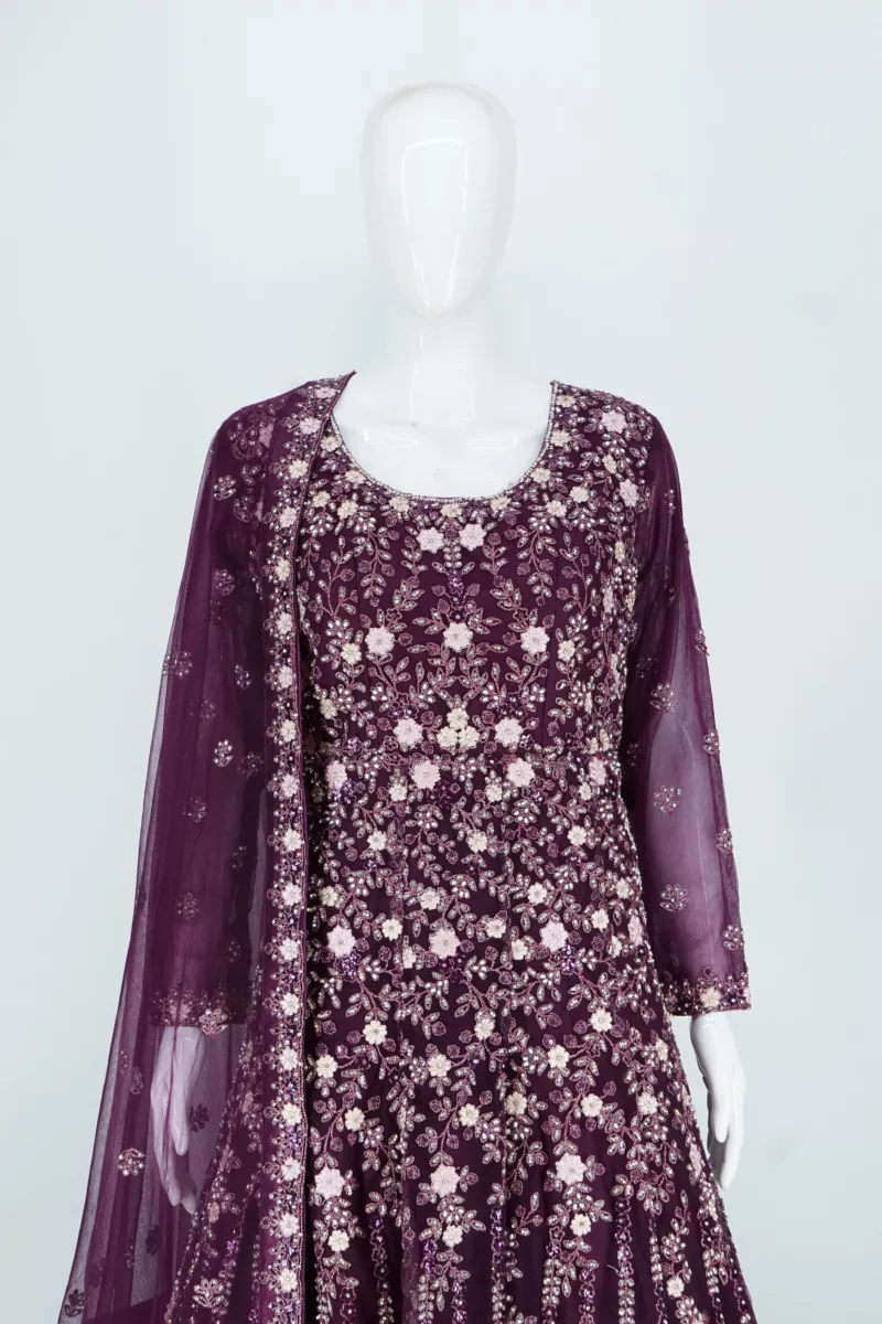 Sangria Purple Heavy Embroidered Western Style Bridal Gown | BRD767 - Patel Brothers NX 4