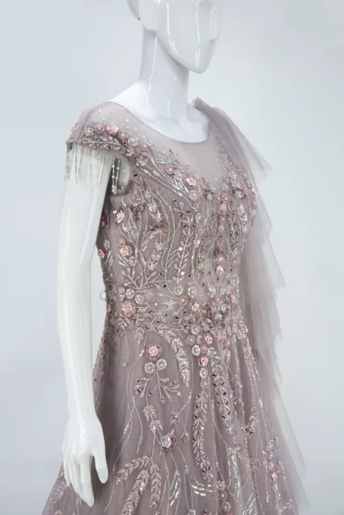 Lemonade Crepe Pink 3d Handwork Western Style Bridal Gown | BRD381 - Patel Brothers NX 4