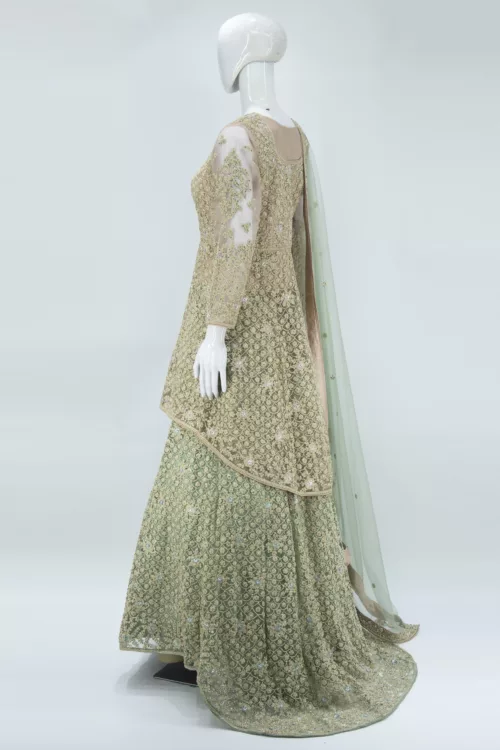 Swamp Green Indo-western Tale Style Bridal Gown | BRD400 - Patel Brothers NX 4