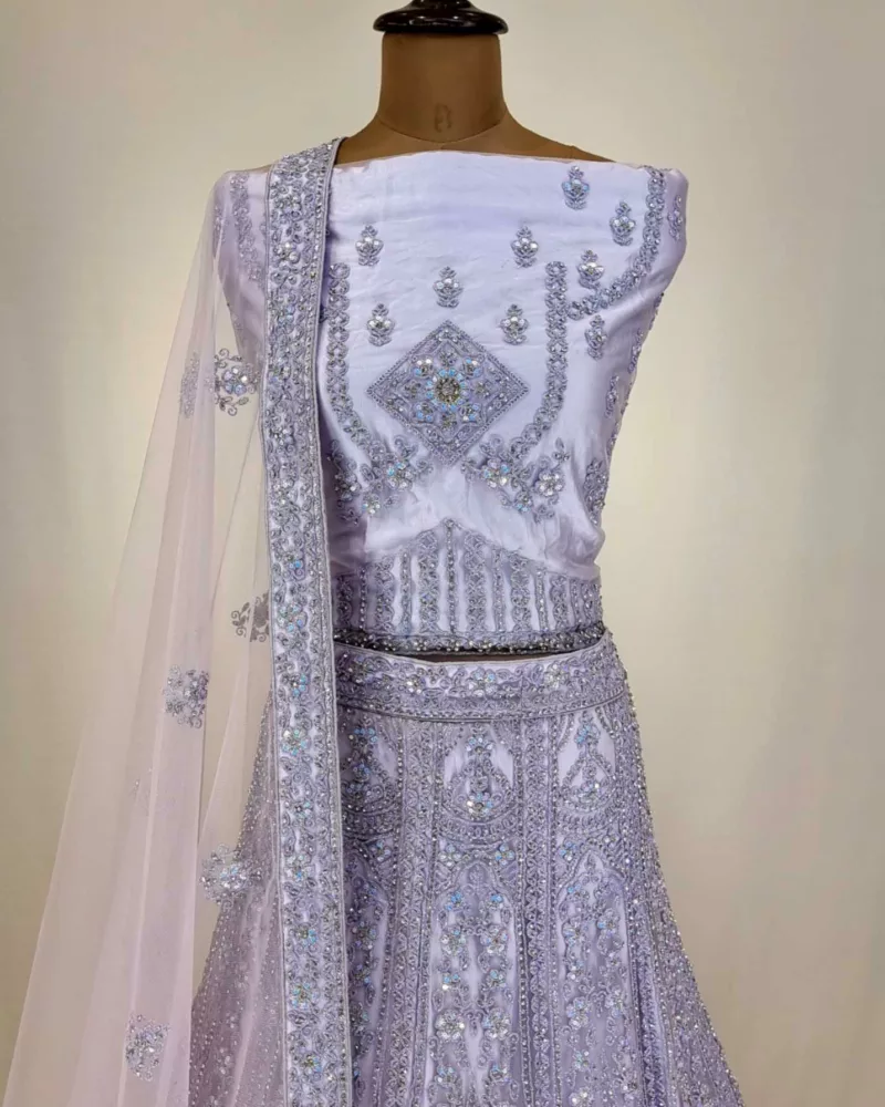 Lunar Lilac Grey Intricate Embroidered Bridal Lehenga 121201 - Patel Brothers NX 4