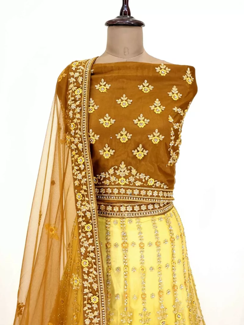 Tangerine Yellow Shaded Zari Embroidered Intricate Bridal Lehenga 124101 - Patel Brothers NX 6