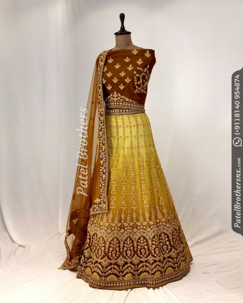 Tangerine Yellow Shaded Zari Embroidered Intricate Bridal Lehenga 124101 - Patel Brothers NX 5