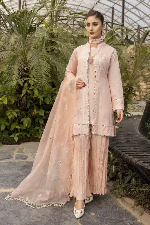 Rib-Lawn Fabric with Embroidered Qos-e-Qaza (Spring Edition’23) RJ03 - Patel Brothers NX 12