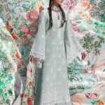 Rib-Lawn Fabric with Mirror Embroidered Qos-e-Qaza (Spring Edition’23) RJ08 - Patel Brothers NX 18