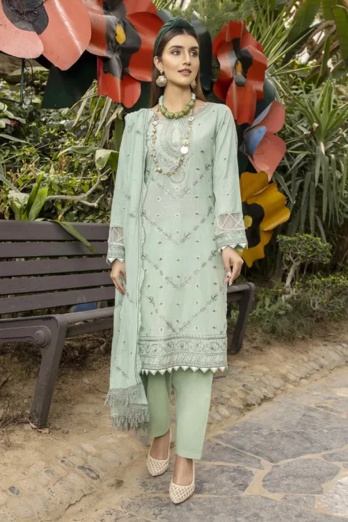 Slub-Lawn Fabric with Sequin Embroidered Qos-e-Qaza (Spring Edition’23) RJ04 - Patel Brothers NX