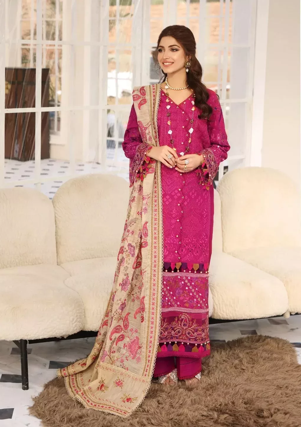 Elaf Festive Chikankari 2023 | ELC-11 HOT PINK - Patel Brothers NX 3