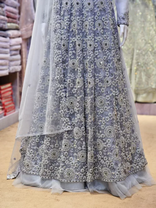 Gray Heavy Embroidered Western Style Bridal Gown | BRD929 - Patel Brothers NX 3