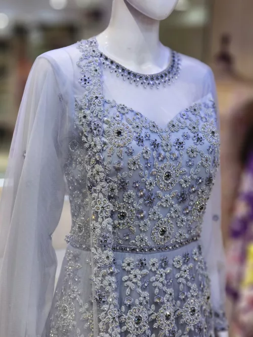 Gray Heavy Embroidered Western Style Bridal Gown | BRD929 - Patel Brothers NX 2