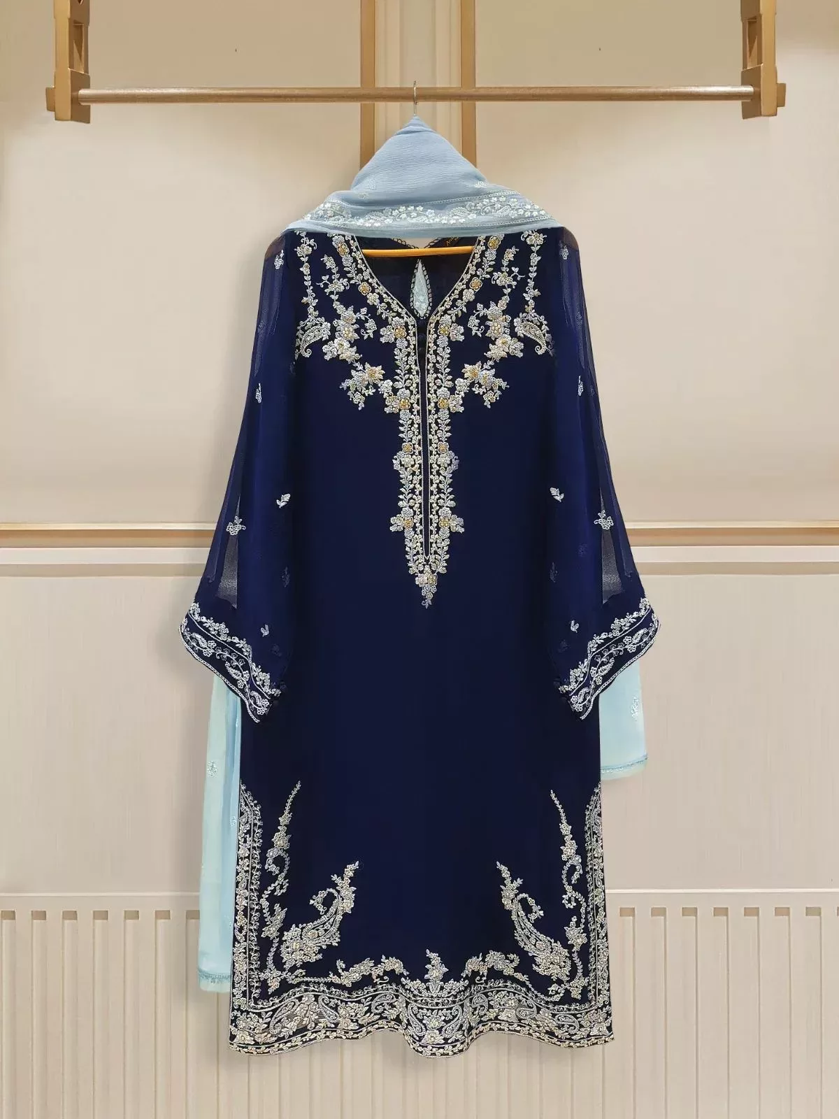 Two Piece 100% Pure Chiffon Beautiful Embroidered S106620 - Patel Brothers NX 3