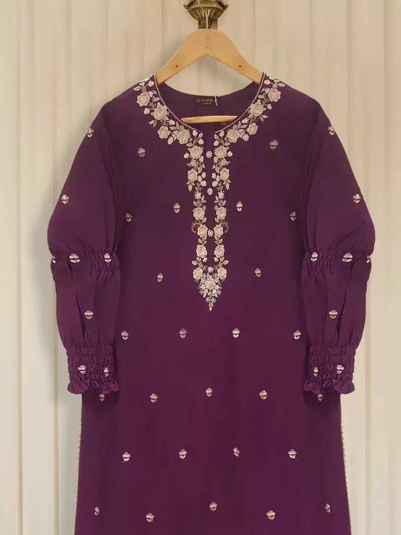 Two Piece Embroidered Pima Cotton Lawn Shirt And Dupatta S106497 - Patel Brothers NX 8