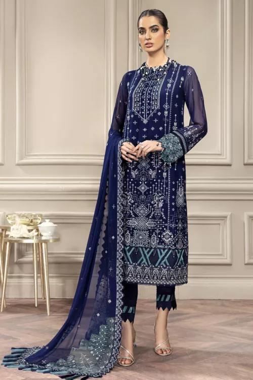 Pure Embroidered Cotton Net Shirt With Organza Dupatta S106816 - Patel Brothers NX 18
