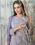 Nira Semi-Stitched Satin Shirt & Velvet Shawl | D-1115 - Patel Brothers NX 8
