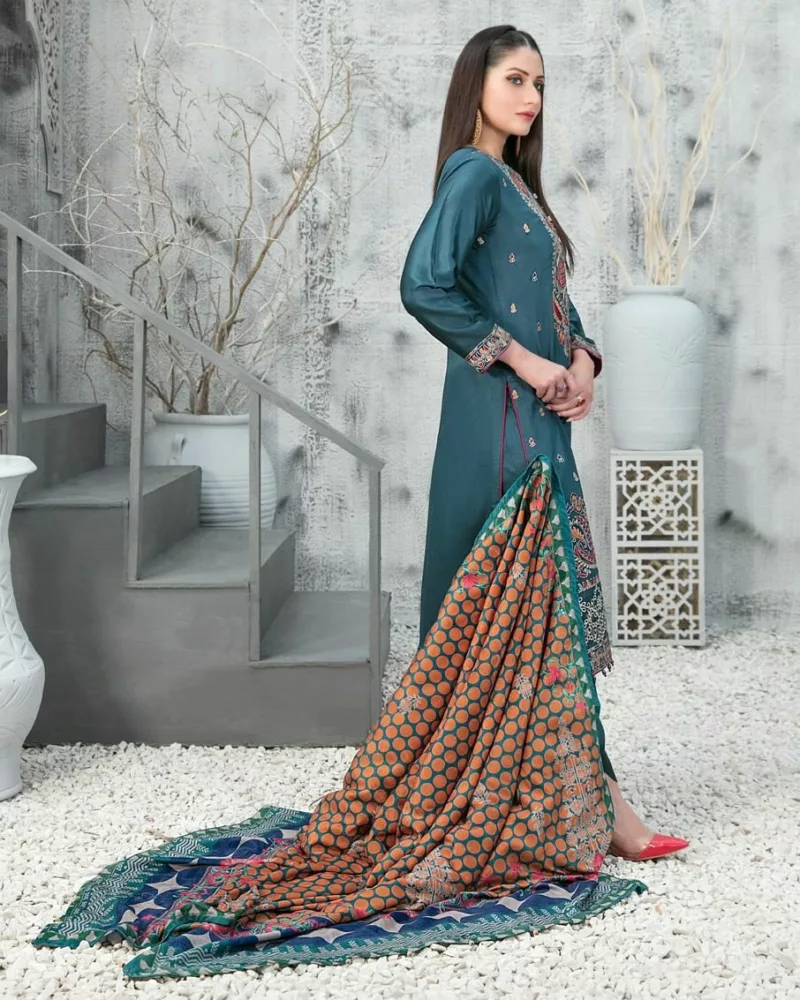 Nira Semi-Stitched Satin Shirt & Velvet Shawl | D-1118 - Patel Brothers NX 5