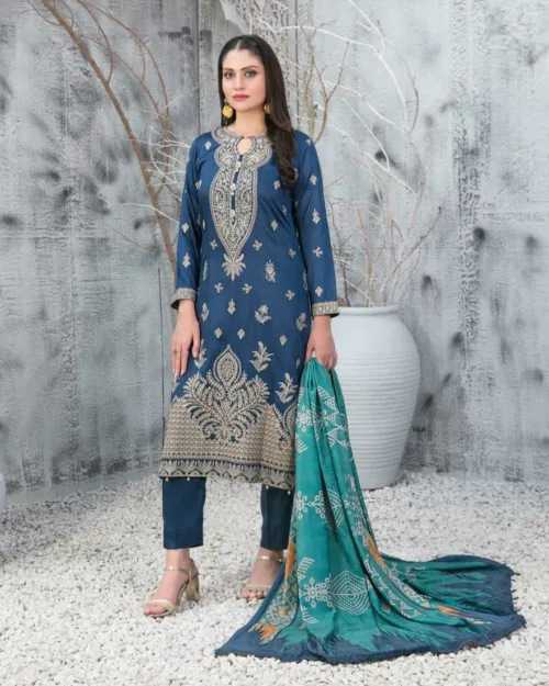 Nira Semi-Stitched Satin Shirt & Velvet Shawl | D-1121 - Patel Brothers NX