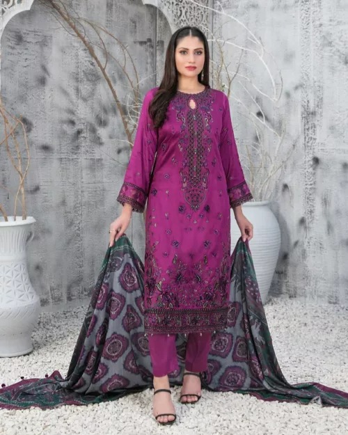 Nira Semi-Stitched Satin Shirt & Velvet Shawl | D-1122 - Patel Brothers NX
