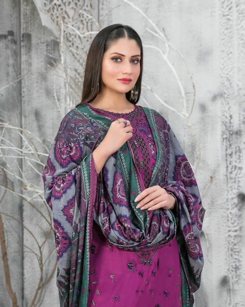 Nira Semi-Stitched Satin Shirt & Velvet Shawl | D-1122 - Patel Brothers NX 5