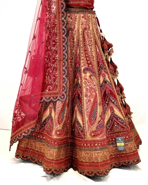 Kashmiri Embroidered Red and Gold Velvet Bridal Lehenga SZL8507 - Patel Brothers NX 3