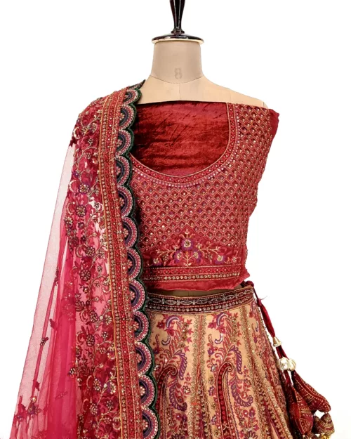 Kashmiri Embroidered Red and Gold Velvet Bridal Lehenga SZL8507 - Patel Brothers NX 2