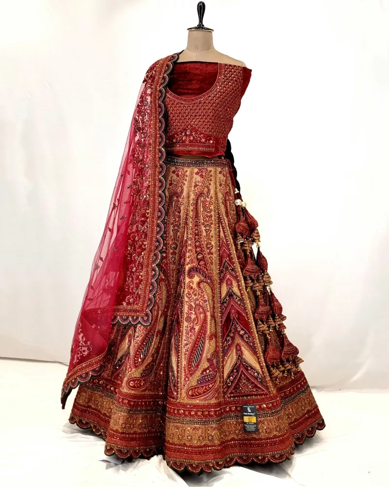 Kashmiri Embroidered Red and Gold Velvet Bridal Lehenga SZL8507 - Patel Brothers NX 3