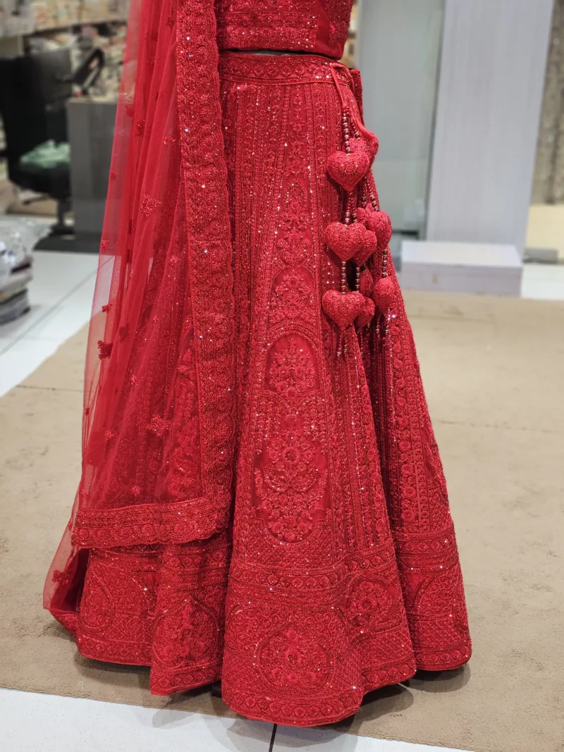 Crimson Red Net Embroidered Bridal Lehenga SZL8515 - Patel Brothers NX 5