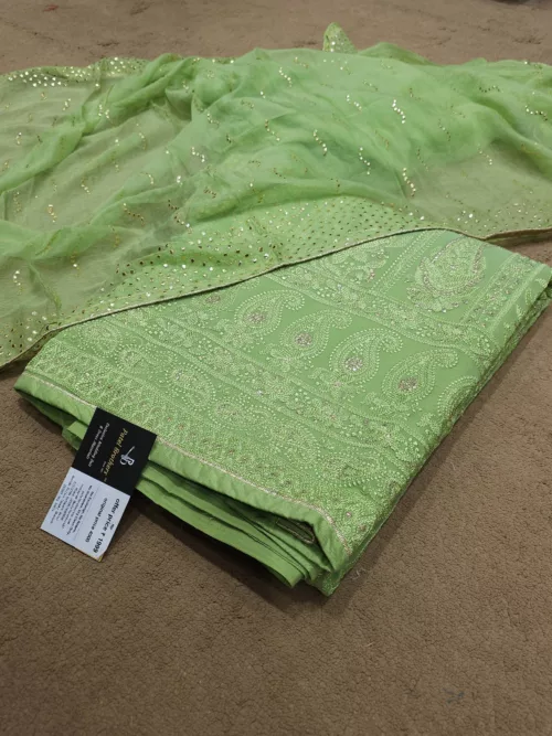 Mint Green Georgette Embroidered Unstitched Suit Ekta-5032 - Patel Brothers NX