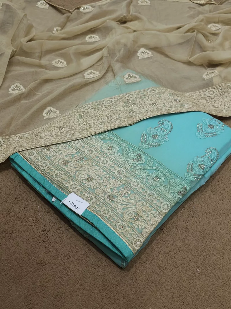 Aqua Blue Shaded Chiffon Embroidered Unstitched Suit Ekta-5051 - Patel Brothers NX 3