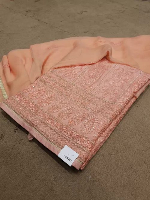 Light Salmon Georgette Embroidered Unstitched Suit Ekta-5138 - Patel Brothers NX