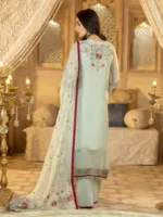 Light Teal Pure Chiffon Suit with All-Over Resham Embroidery and Zardozi Handwork - Patel Brothers NX 7