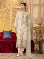 Light White Cream Pure Cotton Net Suit with All-Over Resham Embroidery and Zardozi Handwork - Patel Brothers NX 6