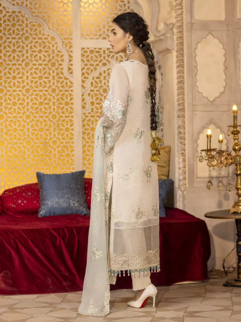 Light White Cream Pure Cotton Net Suit with All-Over Resham Embroidery and Zardozi Handwork - Patel Brothers NX 4