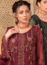 Maroon Red Pure Chiffon Suit with Resham Embroidery and Zardozi Handwork - Patel Brothers NX 8